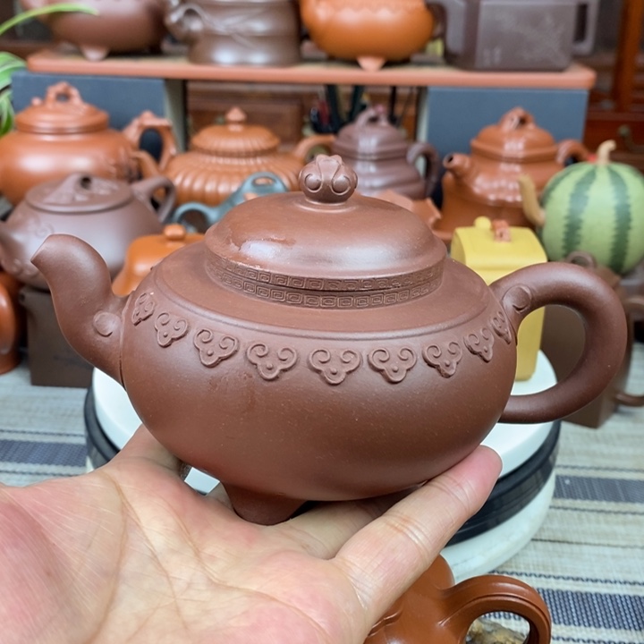 紫砂茶壶云肩如意380cc原矿一厂老底曹青