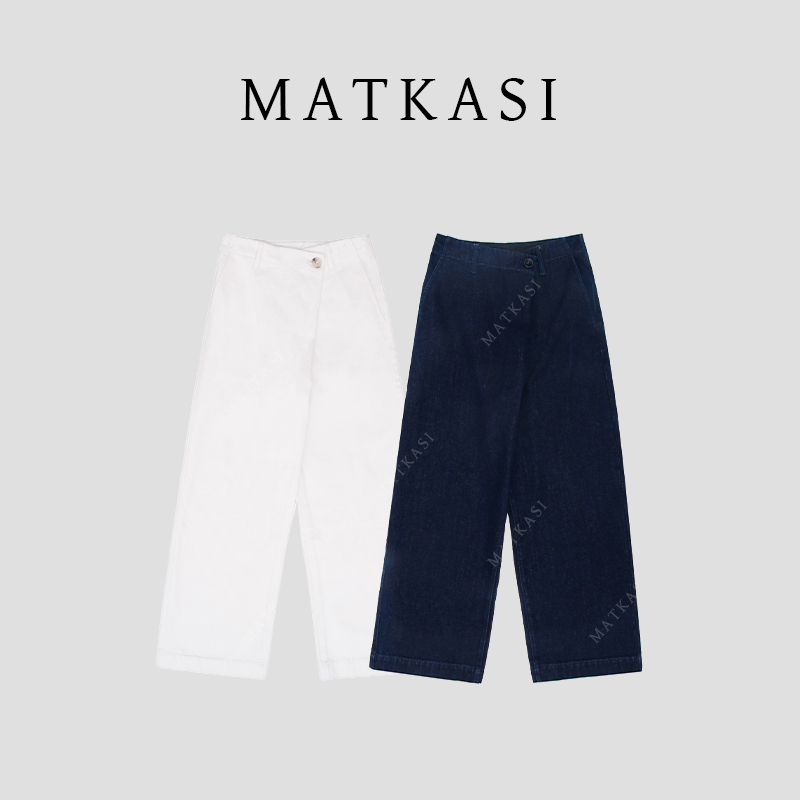 MATKASI 斜扣小众设计风纯色百搭直筒牛仔裤