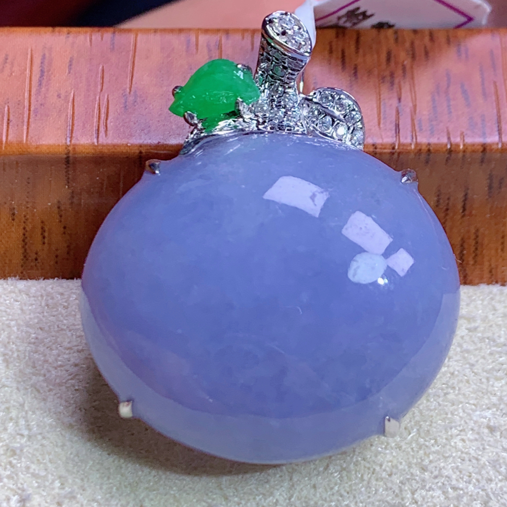 天然缅甸A货翡翠18k金浓紫罗兰蛋面苹果吊坠j整25石18.2/21.2/7mm