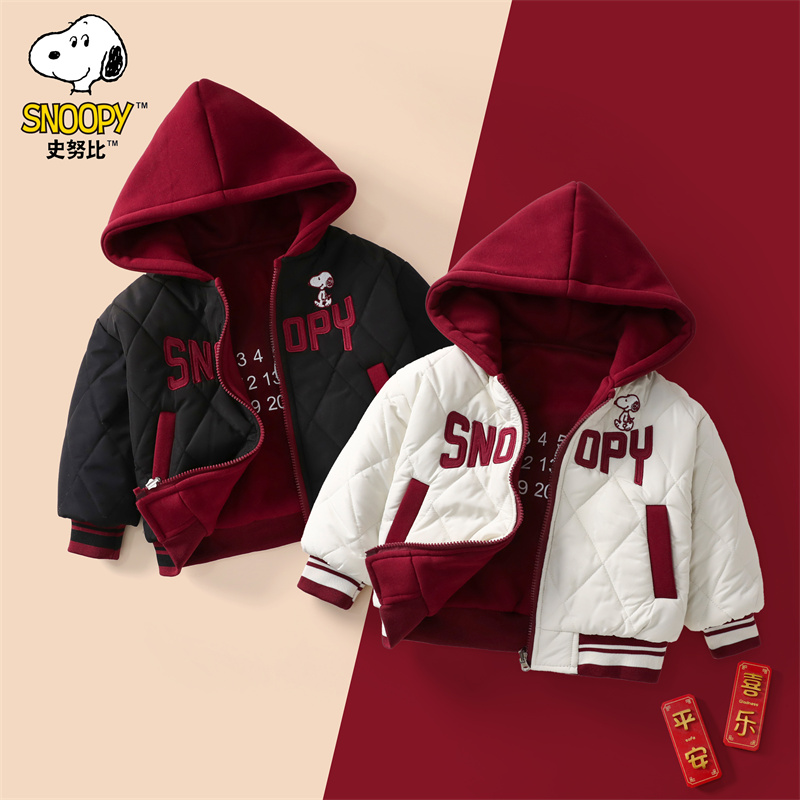 史努比SXM991连帽绗棉棒球服两面穿棉服外套