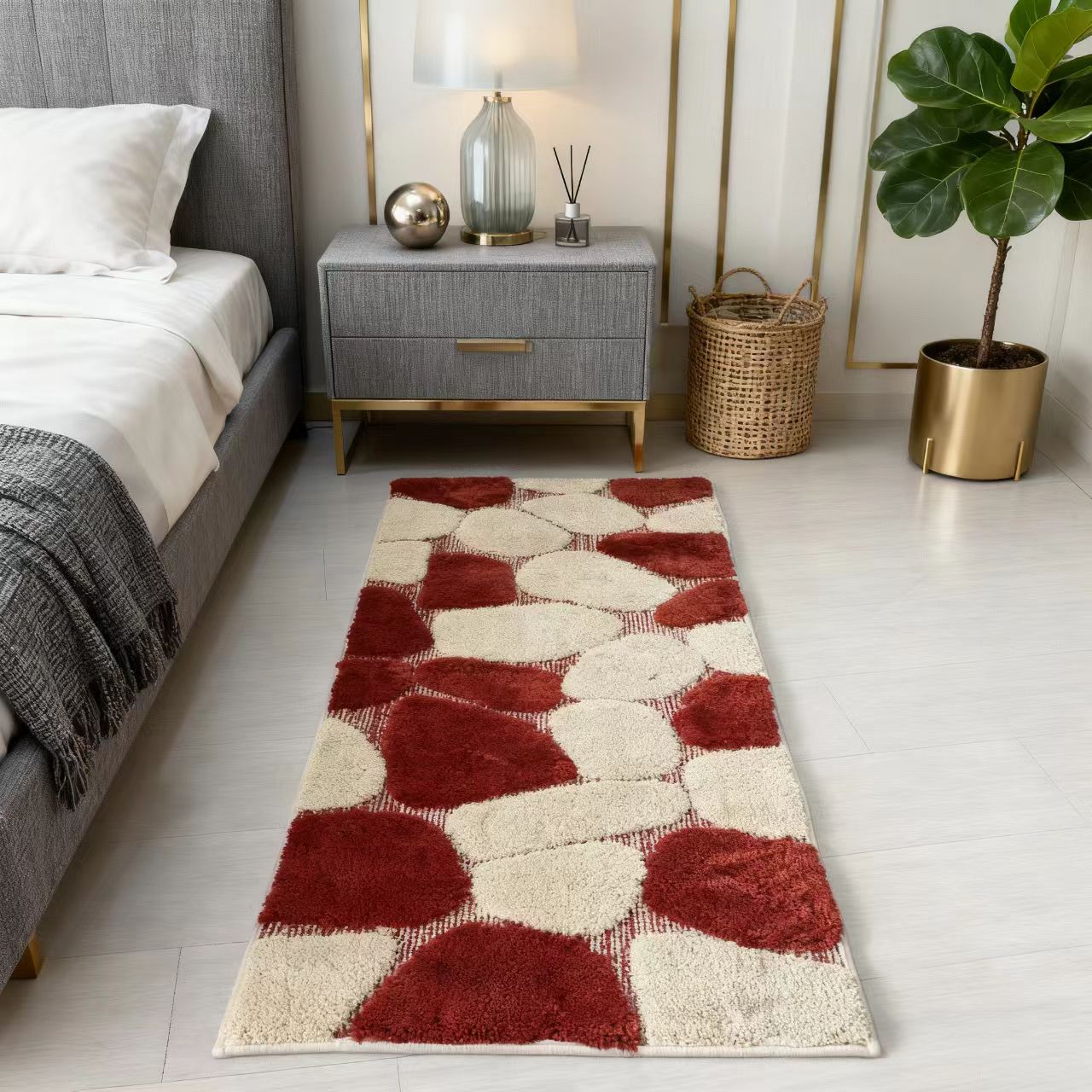 【植绒高定款】卧室垫客厅卧室床边毯植绒加厚吸水防滑地毯-红宝石