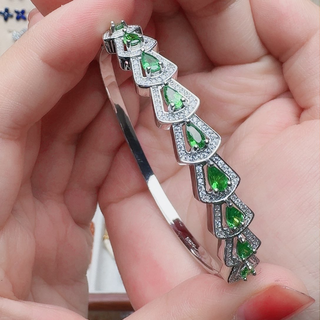 石榴石手镯银S925镶嵌手镯