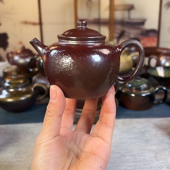 壶柴烧紫砂壶天青宫灯