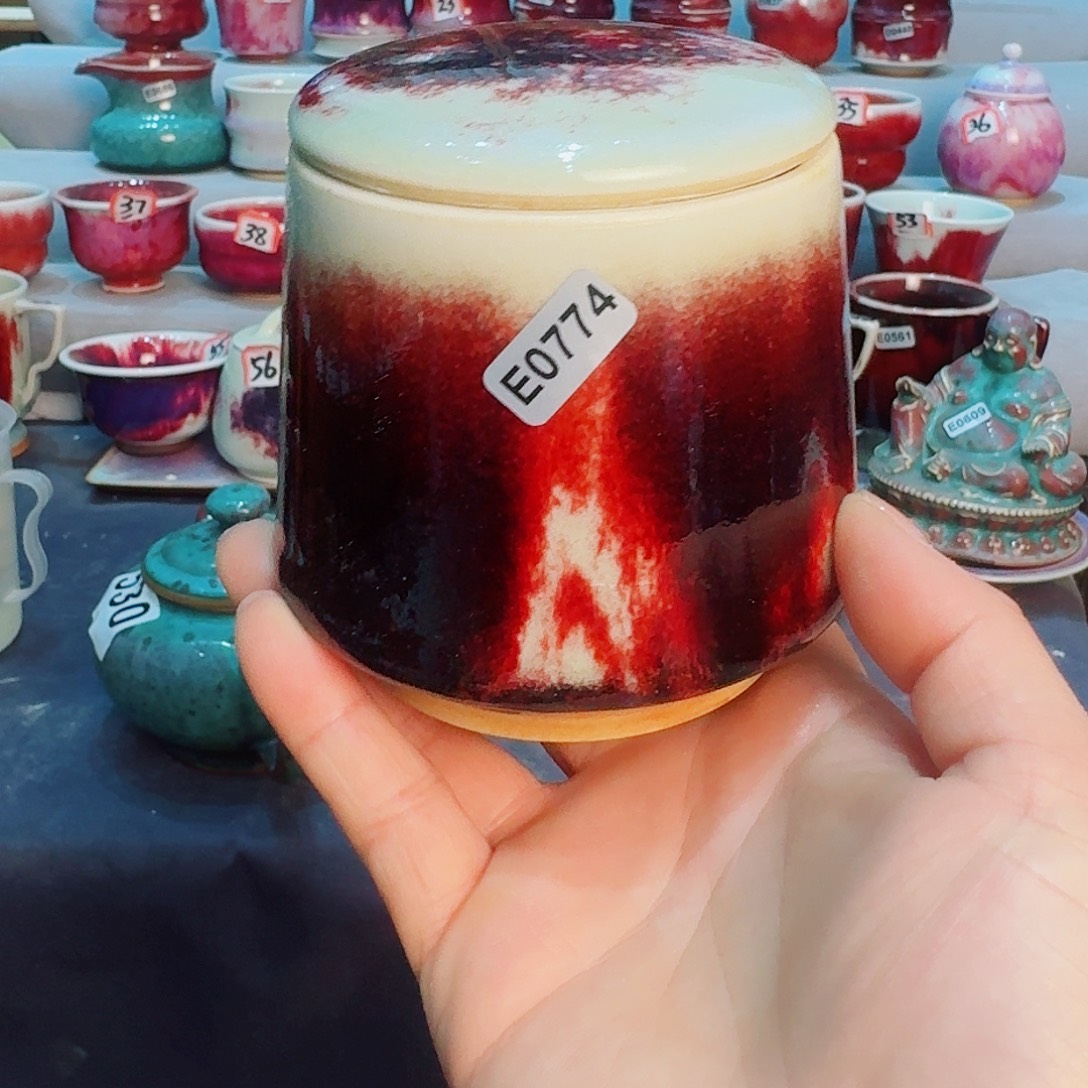 柏***声瓷片微瑕钧瓷主人杯摆件工艺品