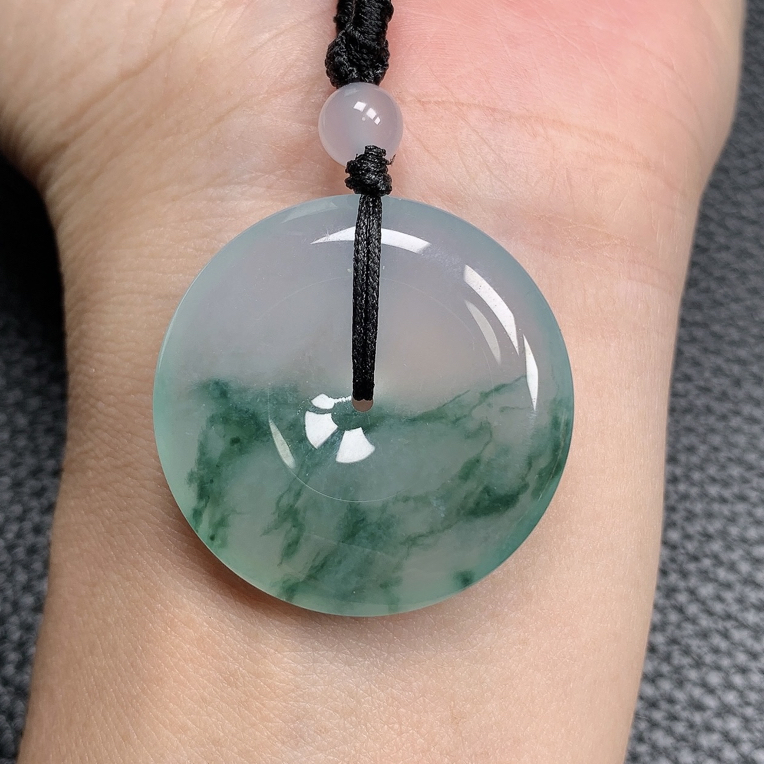 2- 天然缅甸a货翡翠冰种飘花平安扣精美大气 30.5x6.0mm