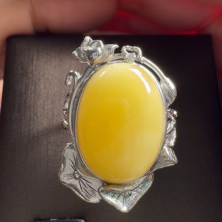 蜜蜡银S925镶嵌戒指戒指