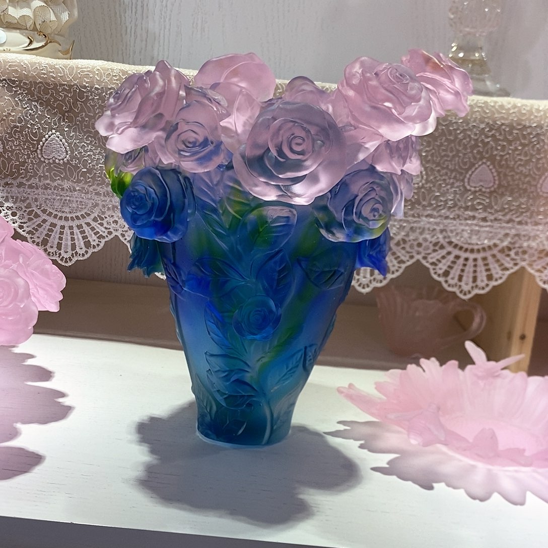 摆件QAA096脱蜡水晶玫瑰花花瓶