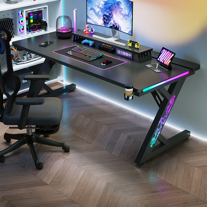 【高端插排款】S3带分板钛戟电竞桌实木电脑桌双人家用桌子台式小型