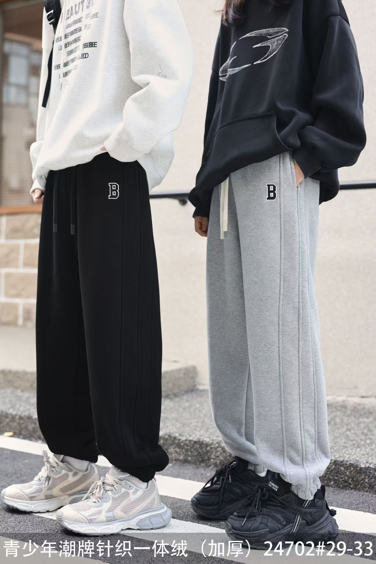 【24702-黑色】青少年秋冬加厚款运动卫裤