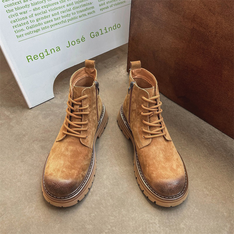 【时尚休闲款】男短靴秋季侧拉链靴子真皮大黄靴厚底工装鞋户外休闲