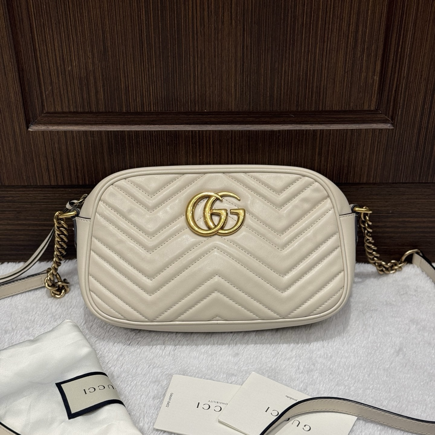 95新 GUCCI/古驰 白色马蒙相机包小号/二奢