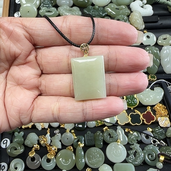 和田玉银S925镶嵌吊坠(不含链)