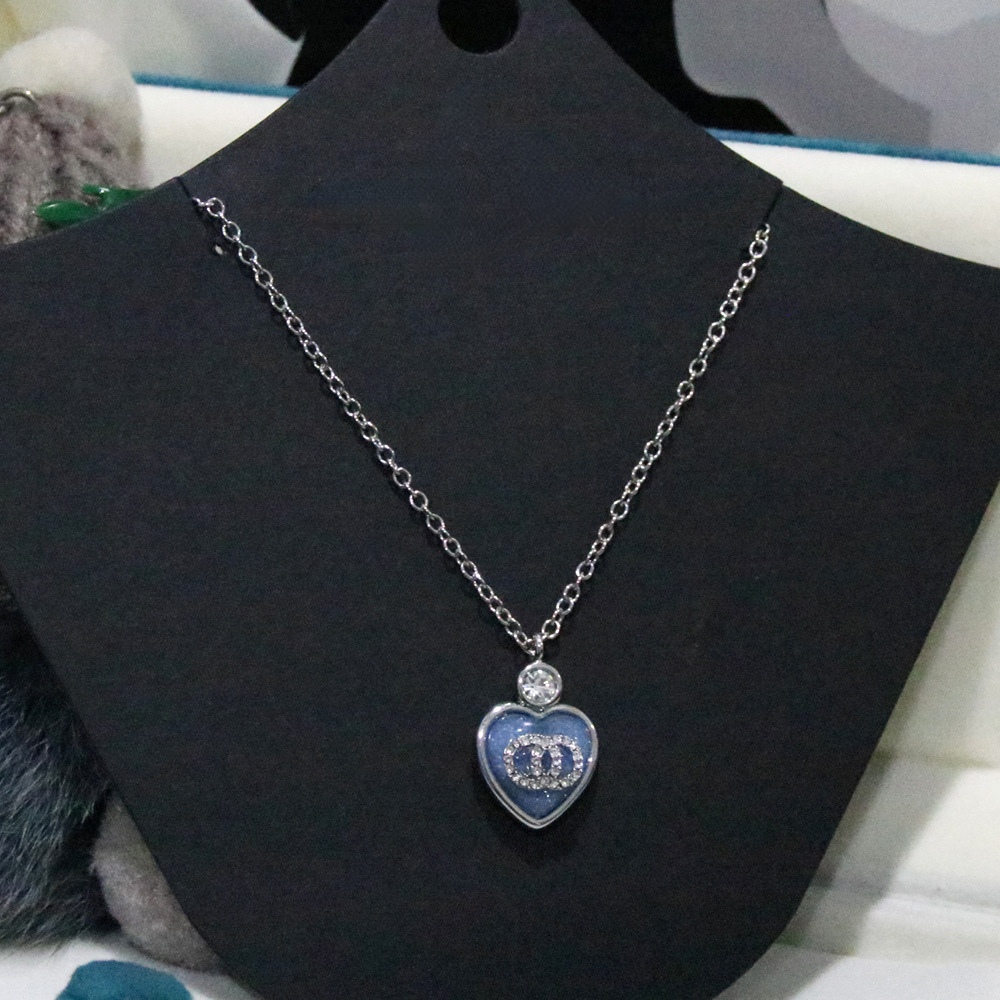 铜合金项链 法式小香风蓝色爱心611