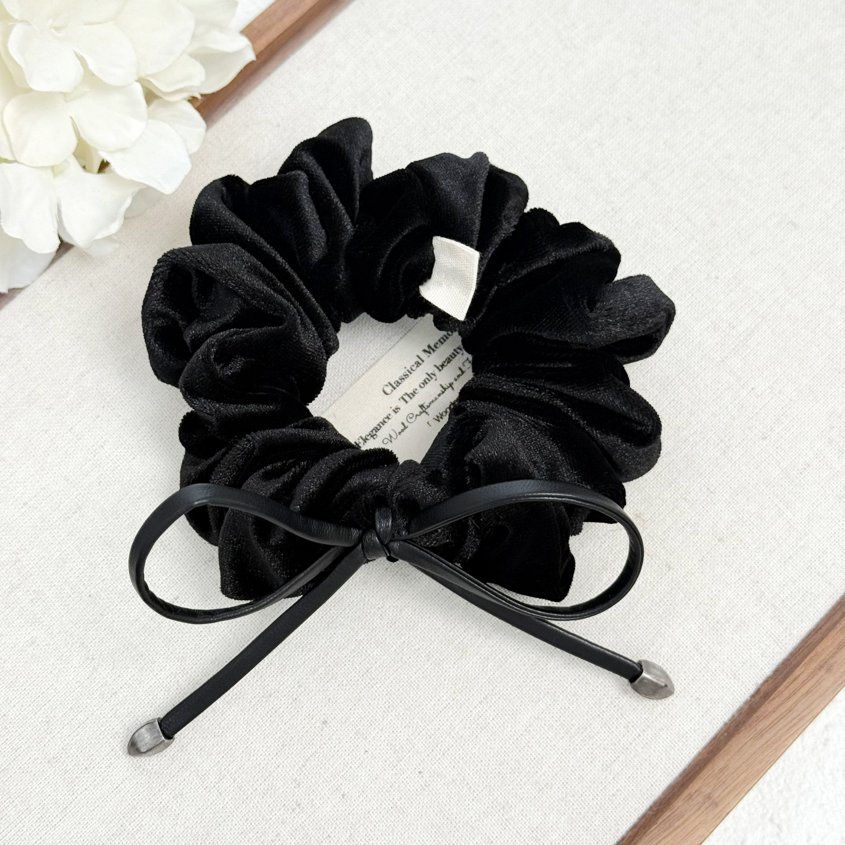 F-1265秋冬丝绒皮质蝴蝶结发圈