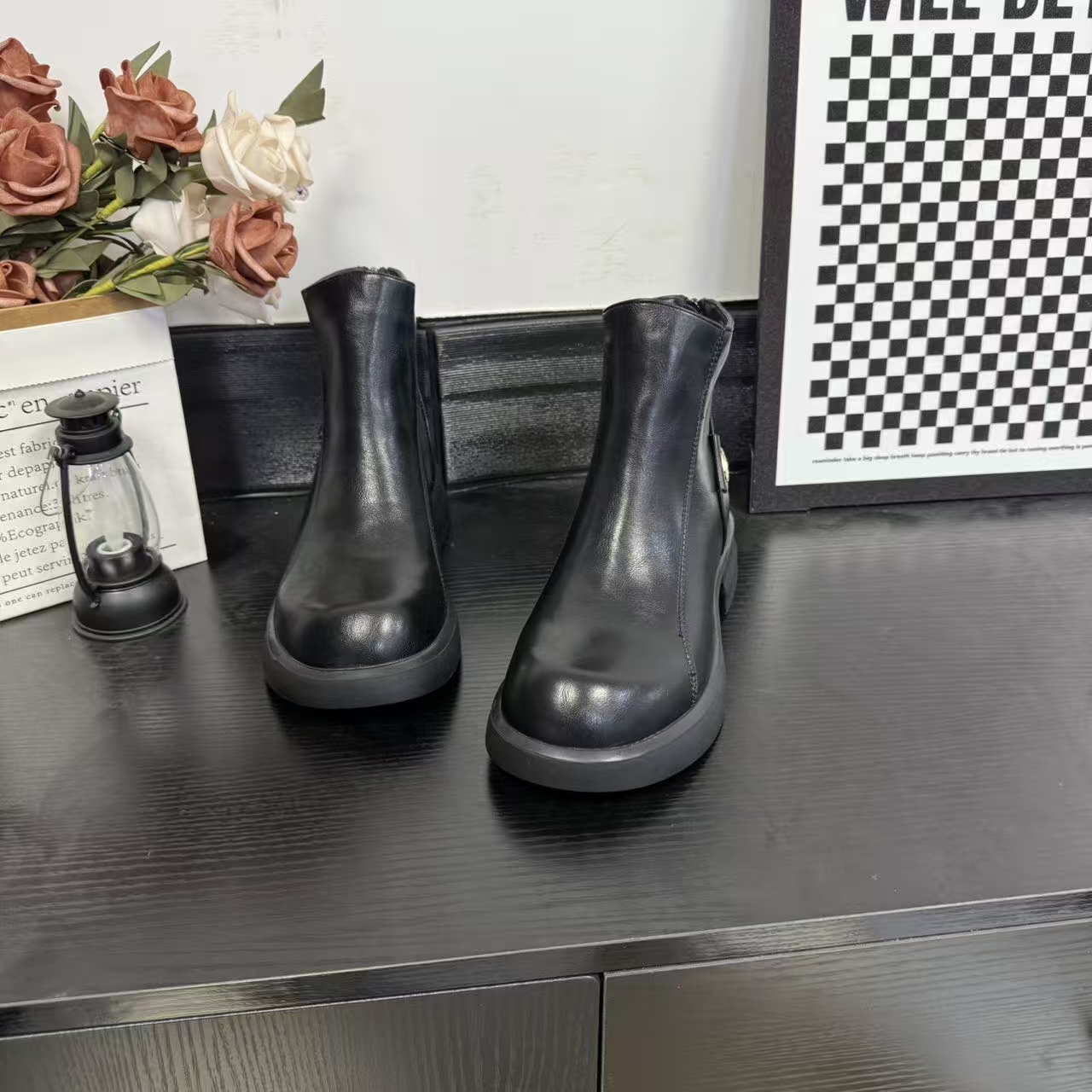 冬季新款时尚女鞋潮流短靴加绒保暖防滑瘦瘦靴冷粘25001//XS