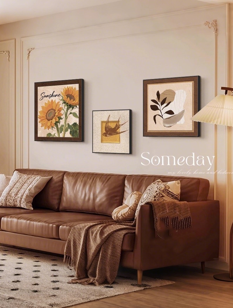 装饰画组合中古风向日葵复古卧室床头客厅玄关背景挂画新房装饰品