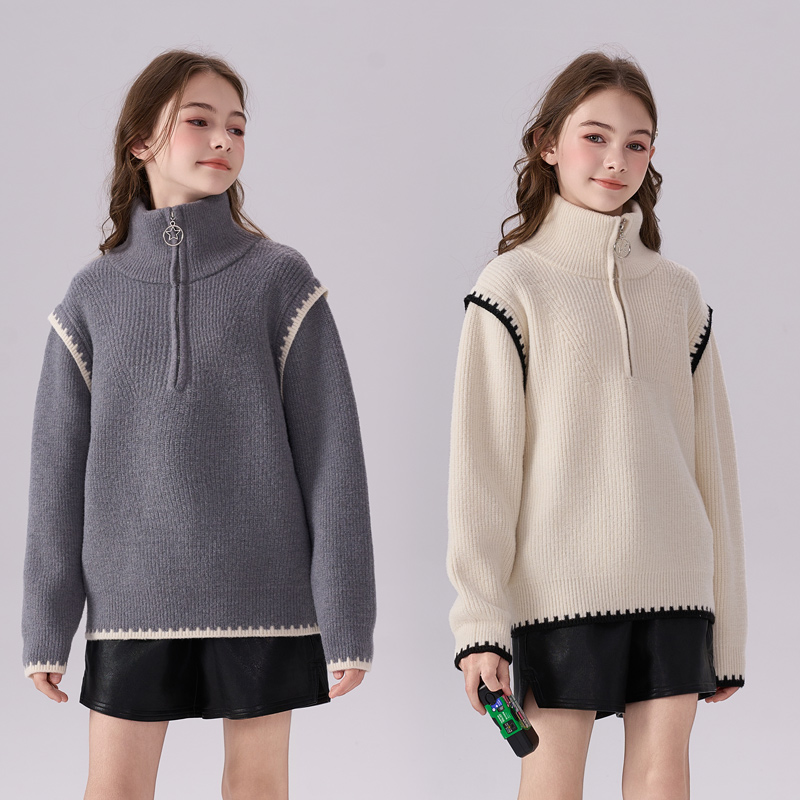 2247【现货速发】女童毛衣儿童新款秋冬款洋气宽松韩版简约针织毛衣