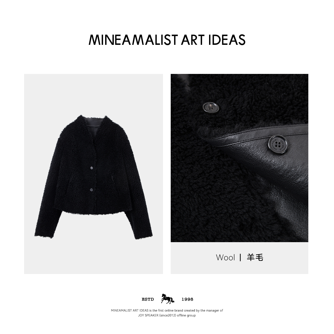 MINEAMALIST ART IDEAS无领两面穿环保皮毛一体外套3092M