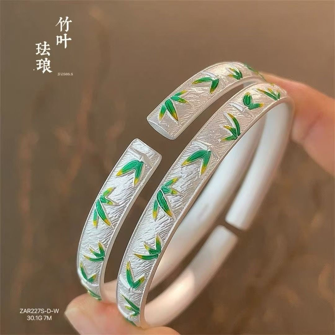 足银珐琅手镯 27号珐琅竹节宽版银手镯
