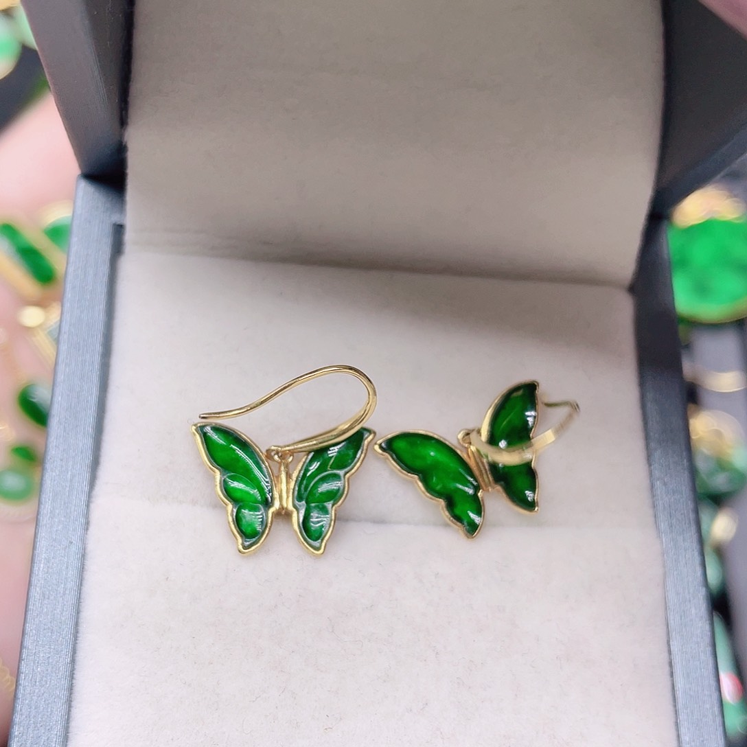 翡翠耳饰18K金镶嵌天然翡翠