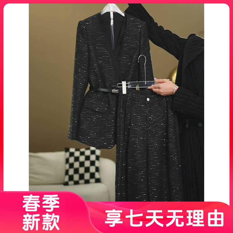 【卓曼定制】2025春季气质百搭时尚黑色高级感女装套装