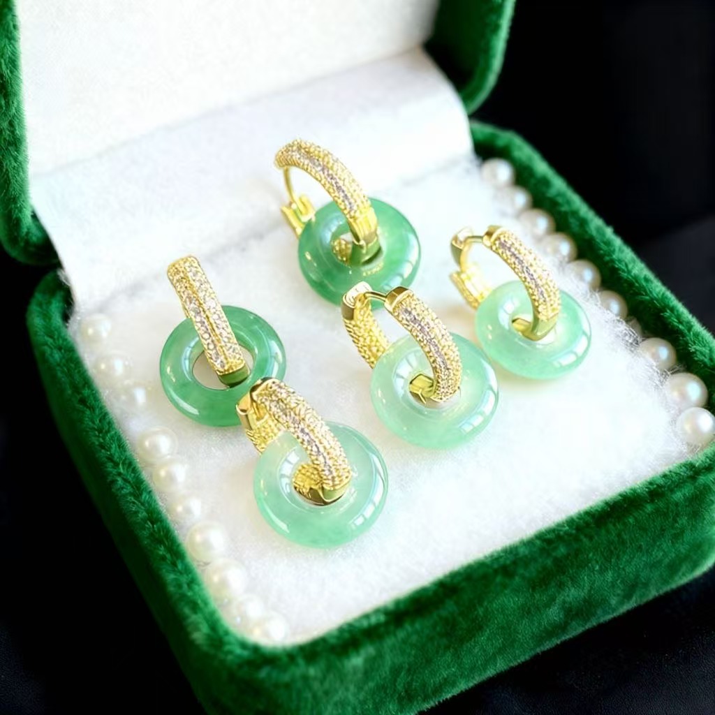 【甜甜圈】天然非洲翠甜甜圈耳环一对(多样性发其一)