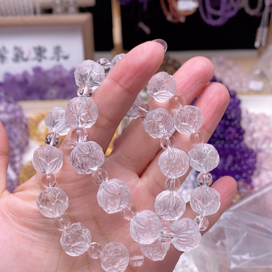 水晶手链未镶嵌白水晶莲花