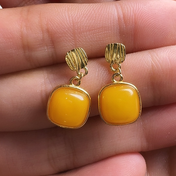 蜜蜡银S925镶嵌耳饰耳坠