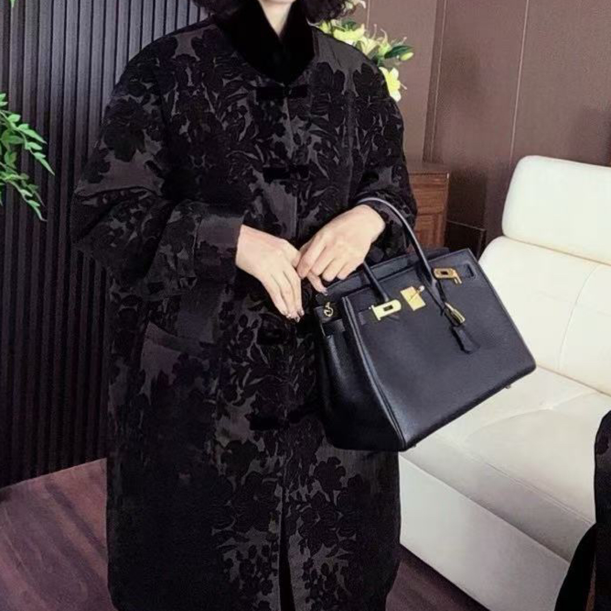 （锦绣牡丹）复古提花加棉保暖长款外衣中长款国风外套冬季