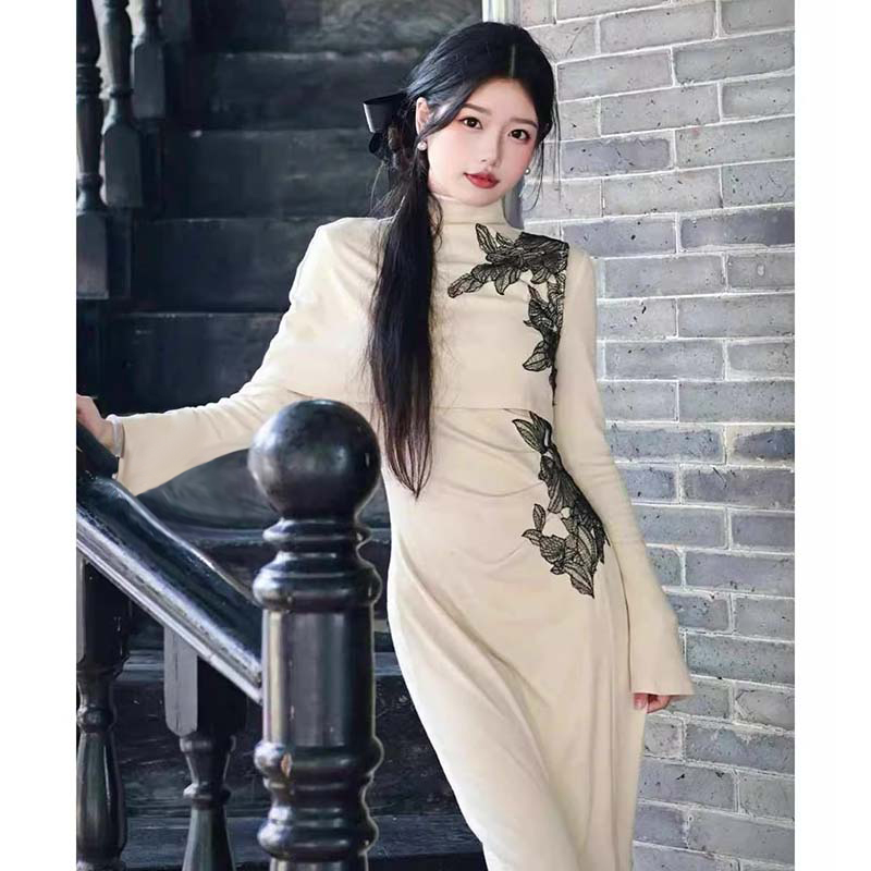 【两件套】连衣裙送披肩打底长袖裙子套装D4217