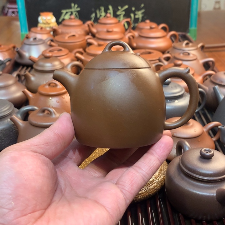 紫砂茶壶紫泥秦权200cc点搪工艺