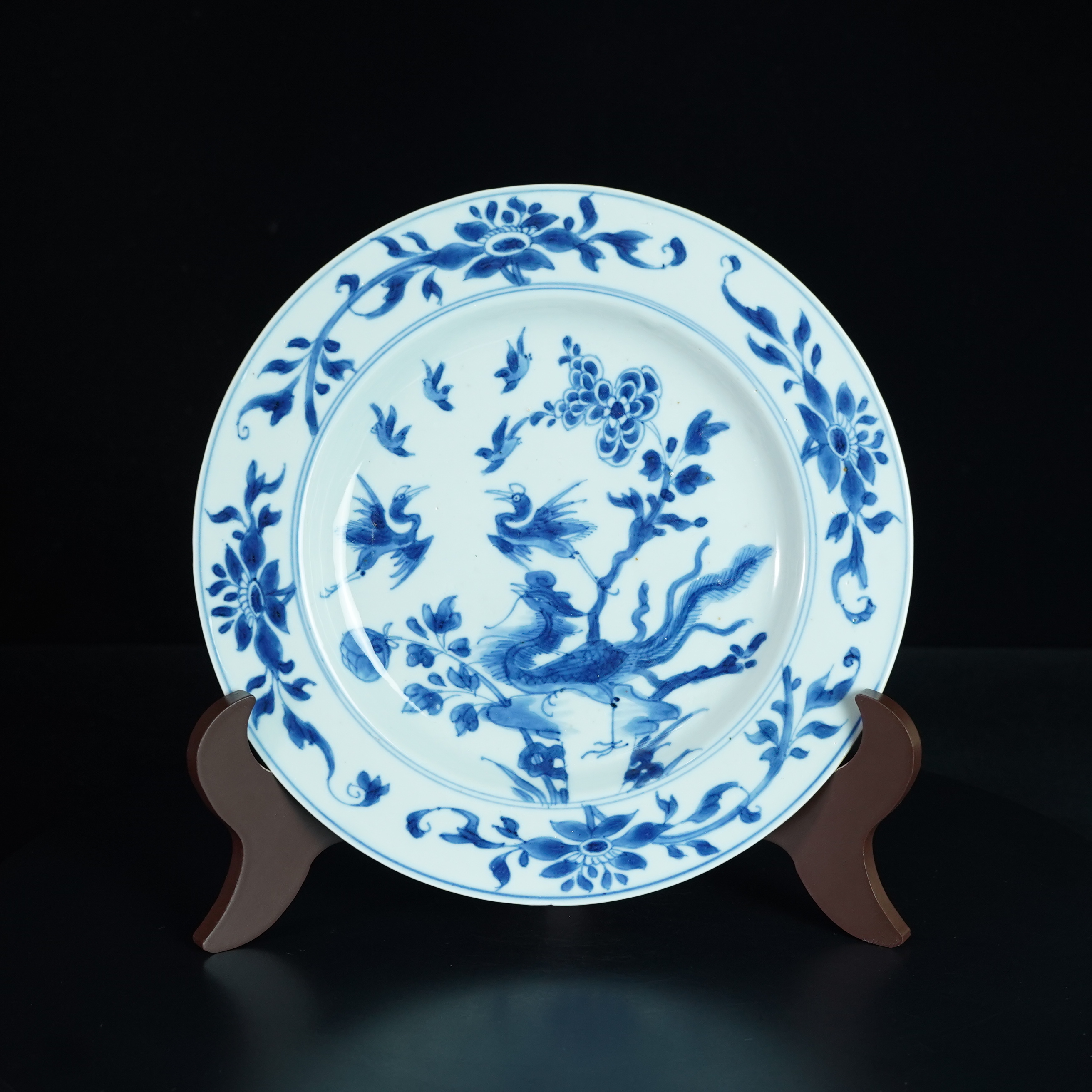 LABC241218024【十竹斋】清康熙百鸟朝凤青花赏盘