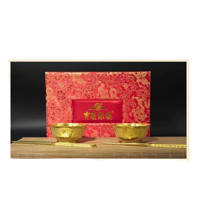 宝庆银楼 百福鎏金碗筷喜庆礼盒家居摆件