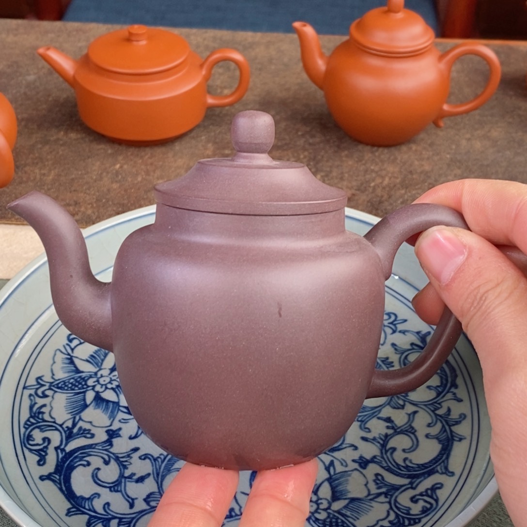 紫砂茶壶紫泥宫灯壶半手220毫升