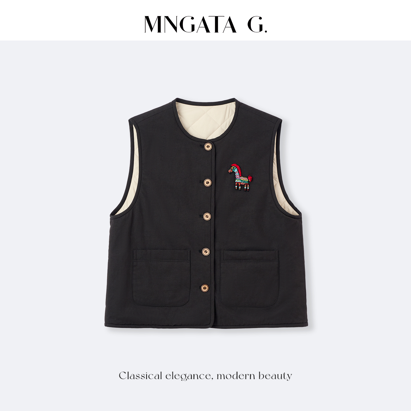 MNGATA G.宫小妍【珠绣·彩虹小马】双面穿3M棉新中式马甲5110656