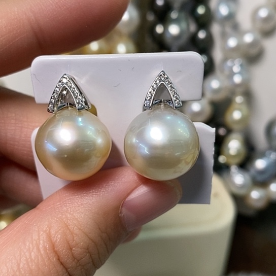 海水珍珠耳饰银S925镶嵌14-15