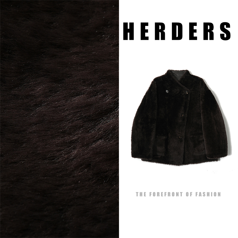 HERDERS“高奢拉贡系列”(两面穿）短款立领款皮毛一体外套 52306 