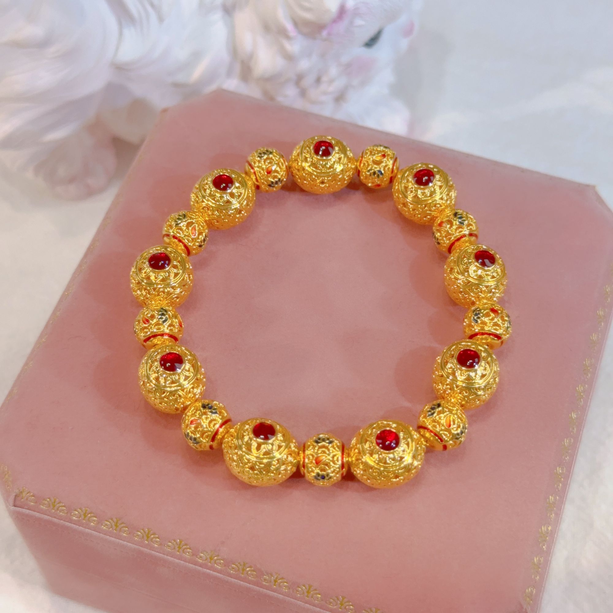 【苏妮法】足金999 玲珑赤金手串5D珐琅时尚女款精美气质潮流百搭