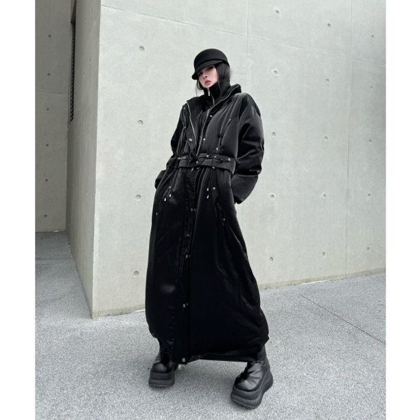 Blackgirl新款【极寒天气】显瘦保暖加厚两穿90白鸭绒加长款羽绒服