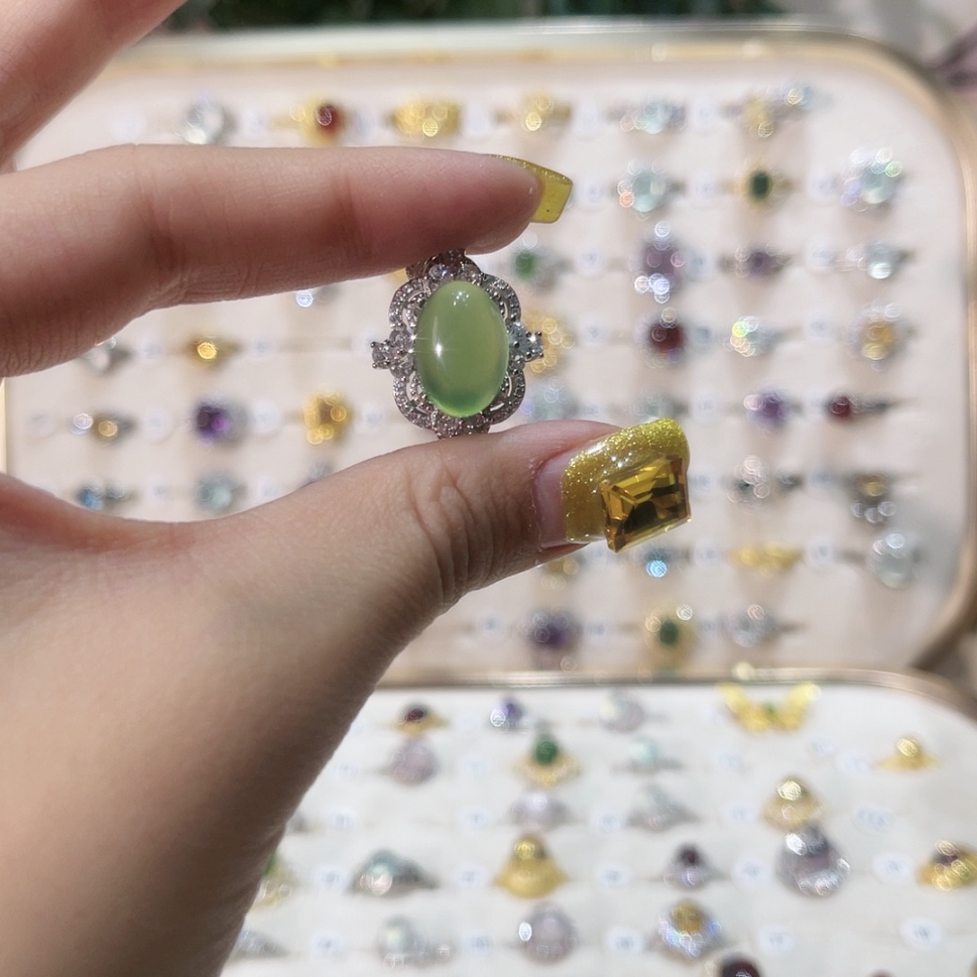 蛇纹石玉戒指银S925镶嵌