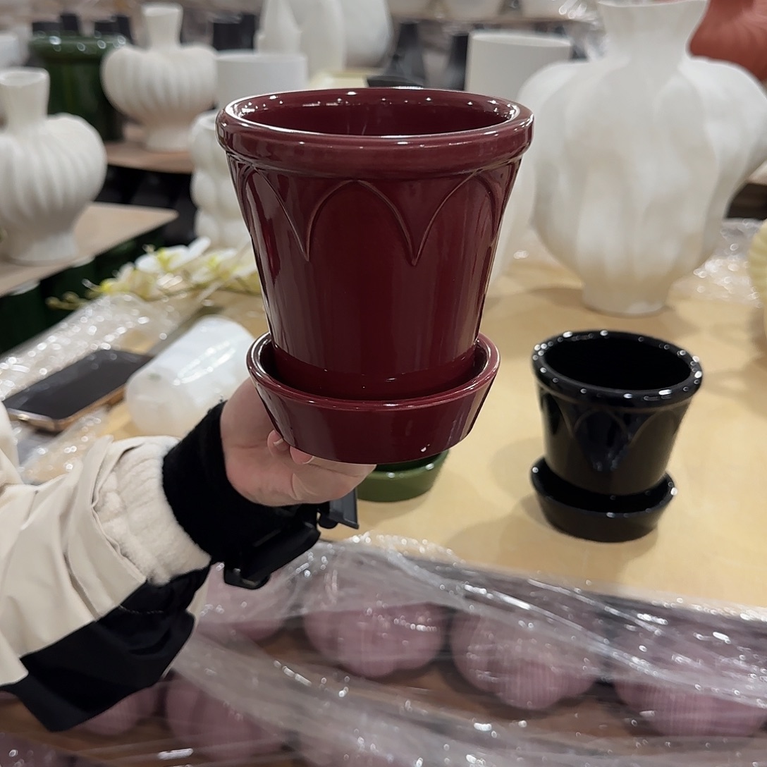 c4色釉款带托花盆花盆花盆