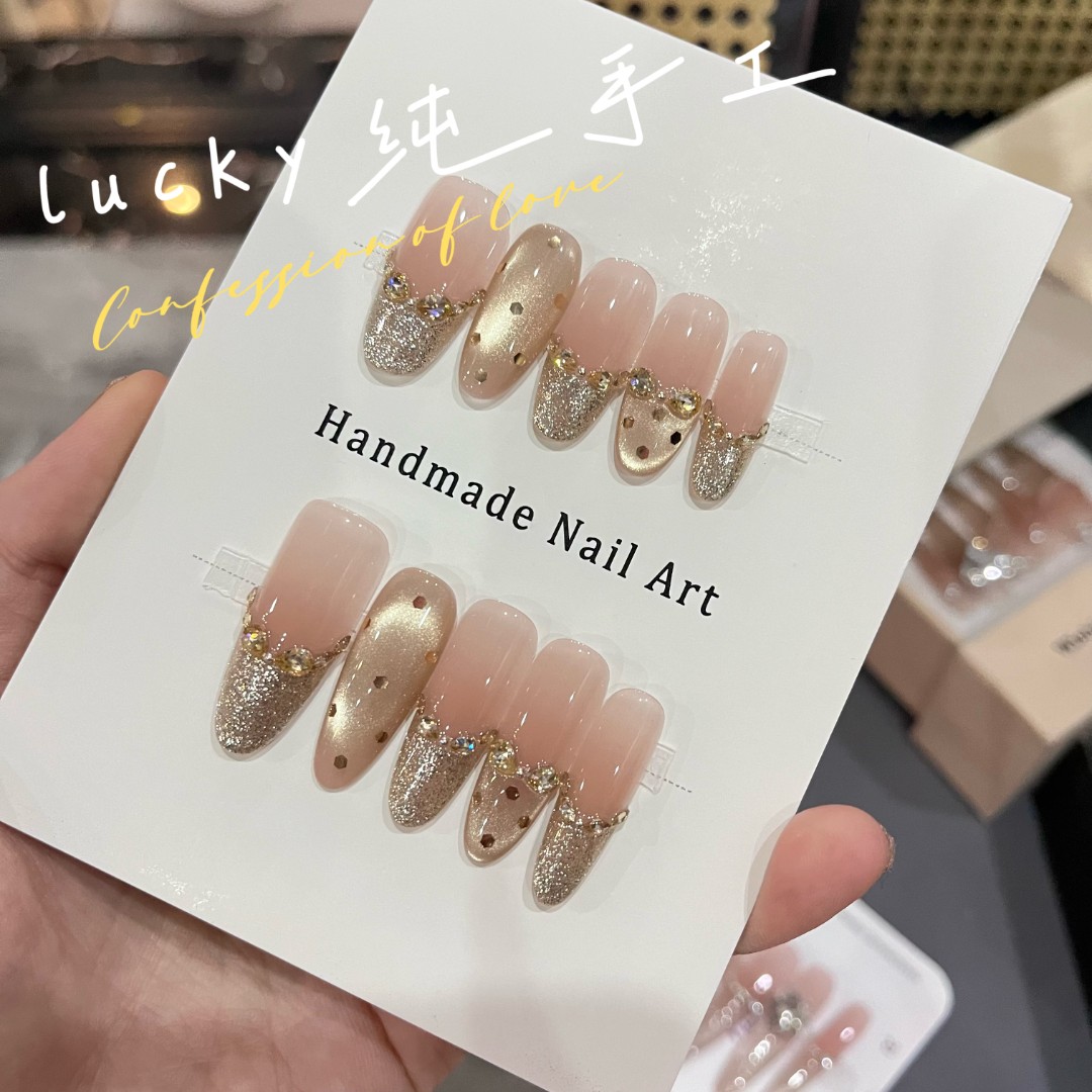 【金色芭蕾】纯手工可拆卸美甲金色波点细闪碎钻精致美甲穿戴手工
