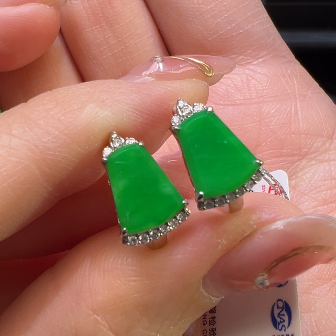 翡翠耳饰18K金镶嵌收到货48小时鉴赏期