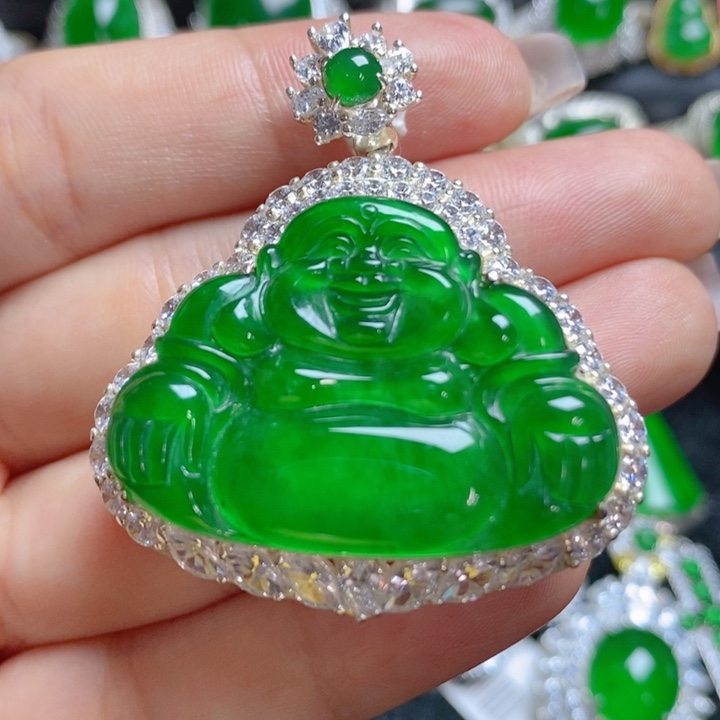 翡翠挂件银S925镶嵌佛公