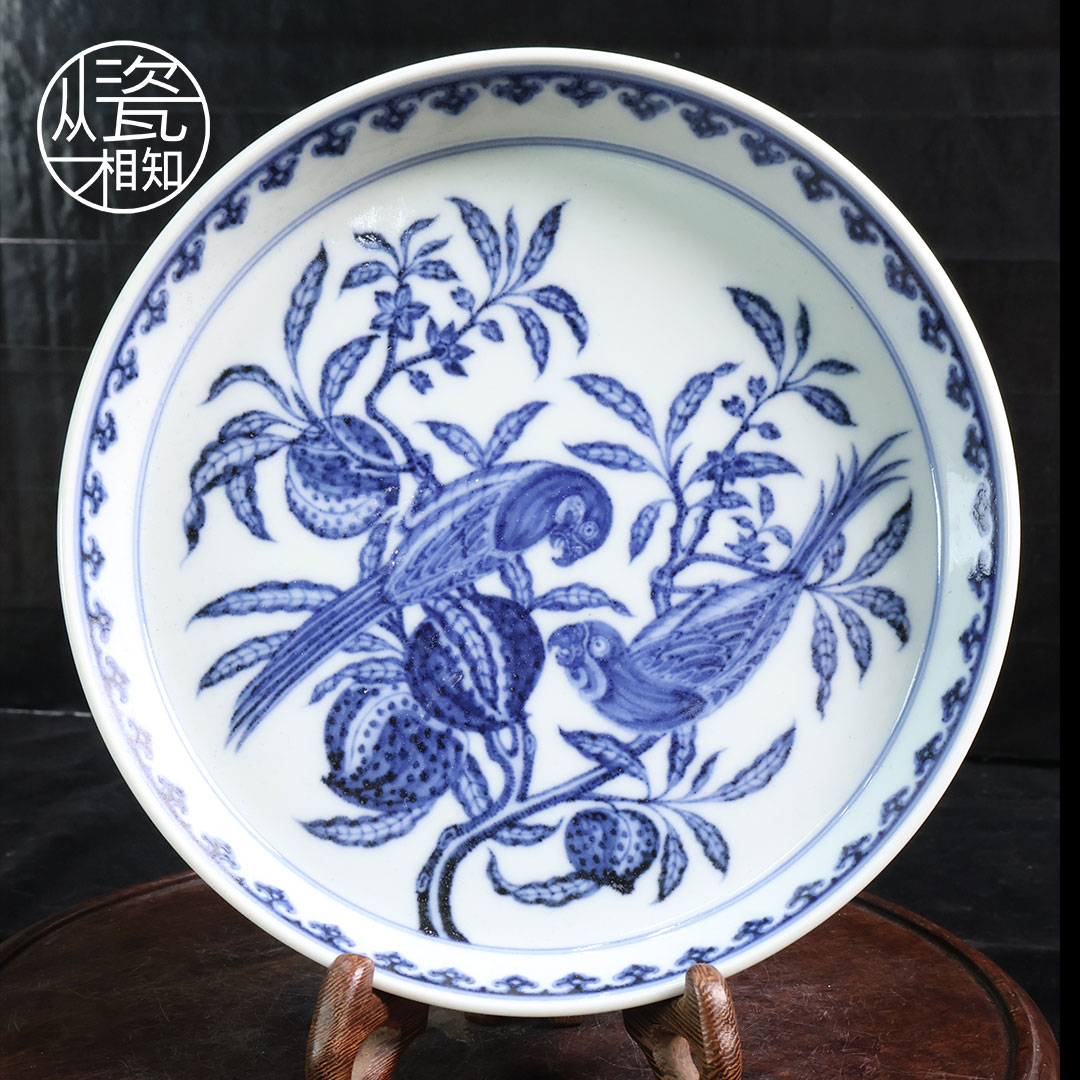 愚拙造物 小鹦鹉壶承 景德镇青花瓷 纯手工手绘 中式复古高端单杯