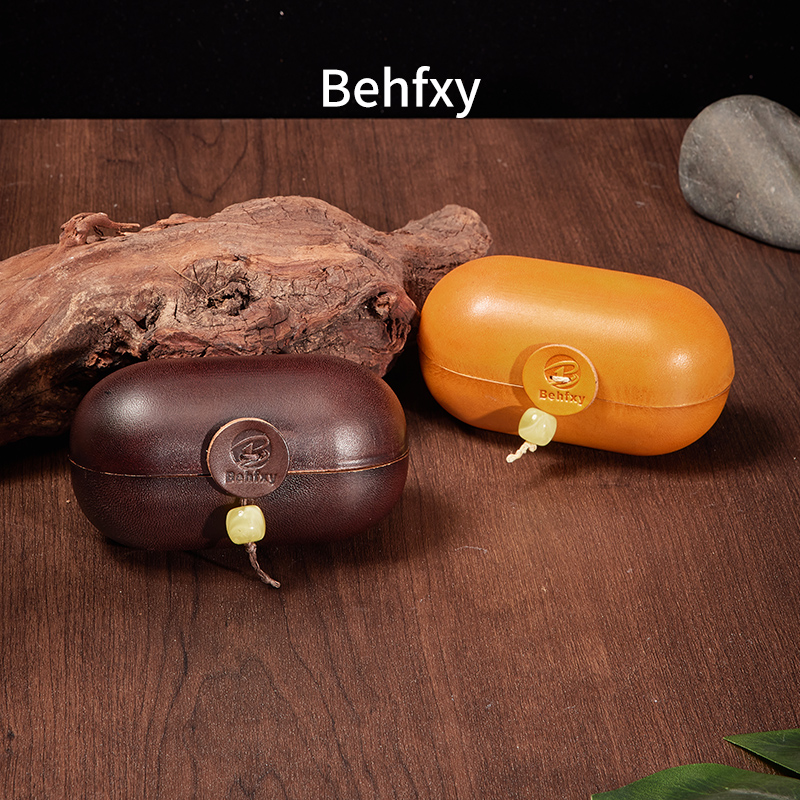 Behfxy帛雲 文玩核桃收纳盒手工植鞣牛皮真皮核桃葫芦收纳盒眼镜