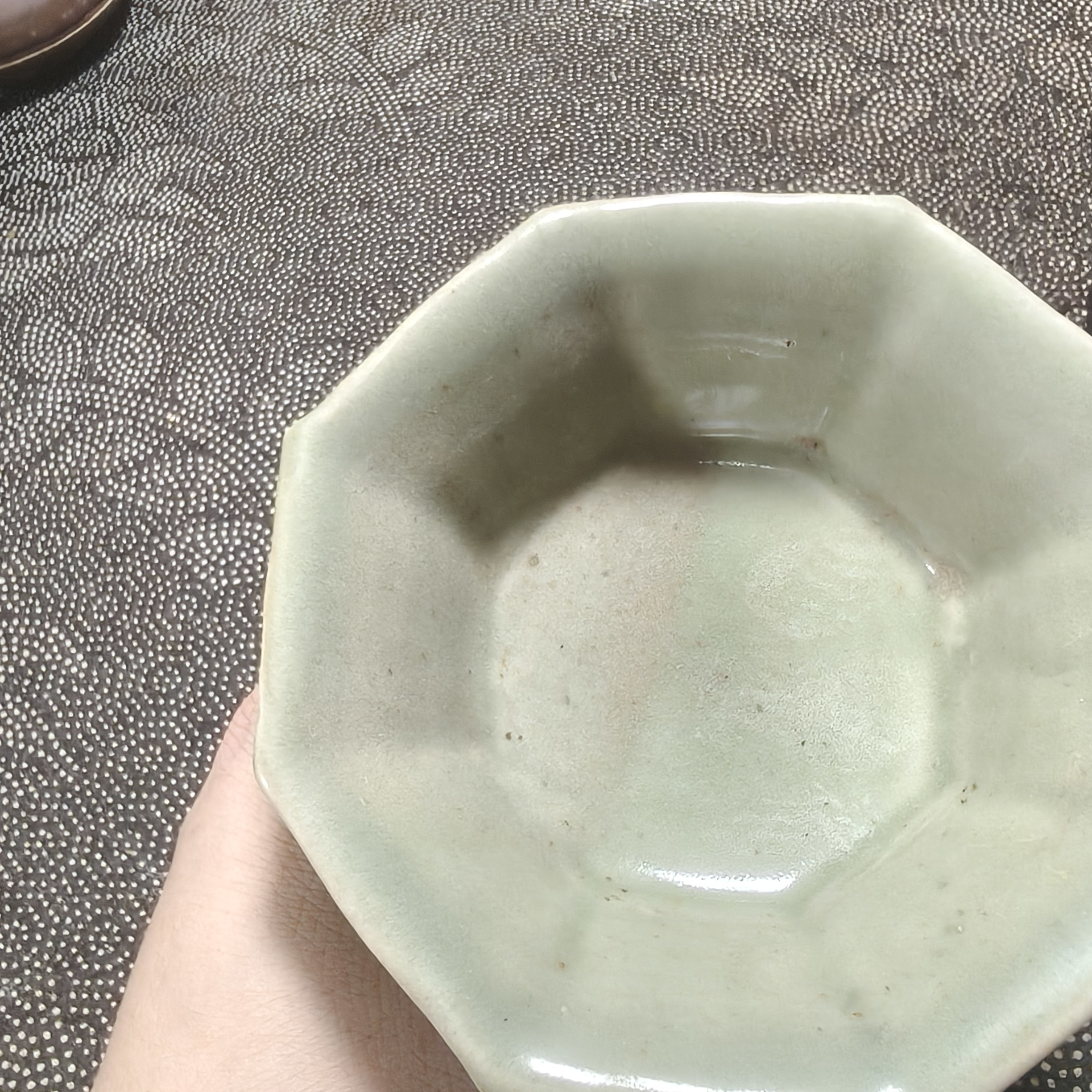 日式手作米色八角深钵陶器食器