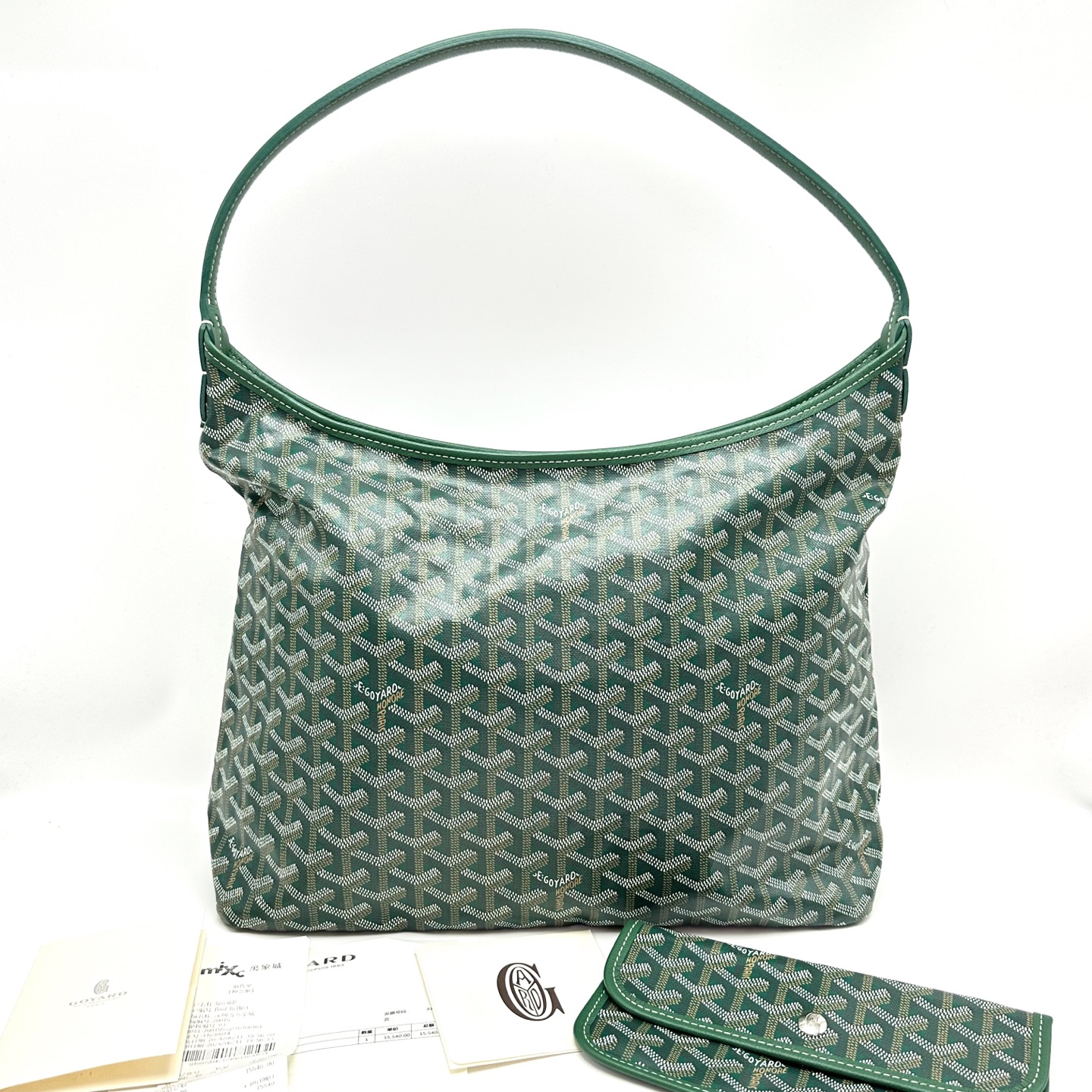 95新 Goyard 绿色经典老花子母hobo单肩腋下包22498