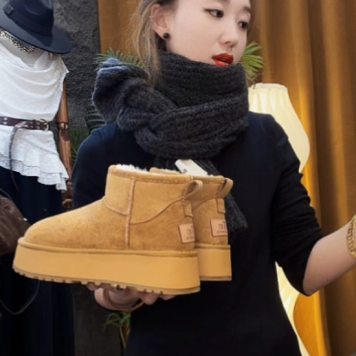 厚底雪地靴 加绒。鞋子0000 福利 S005   