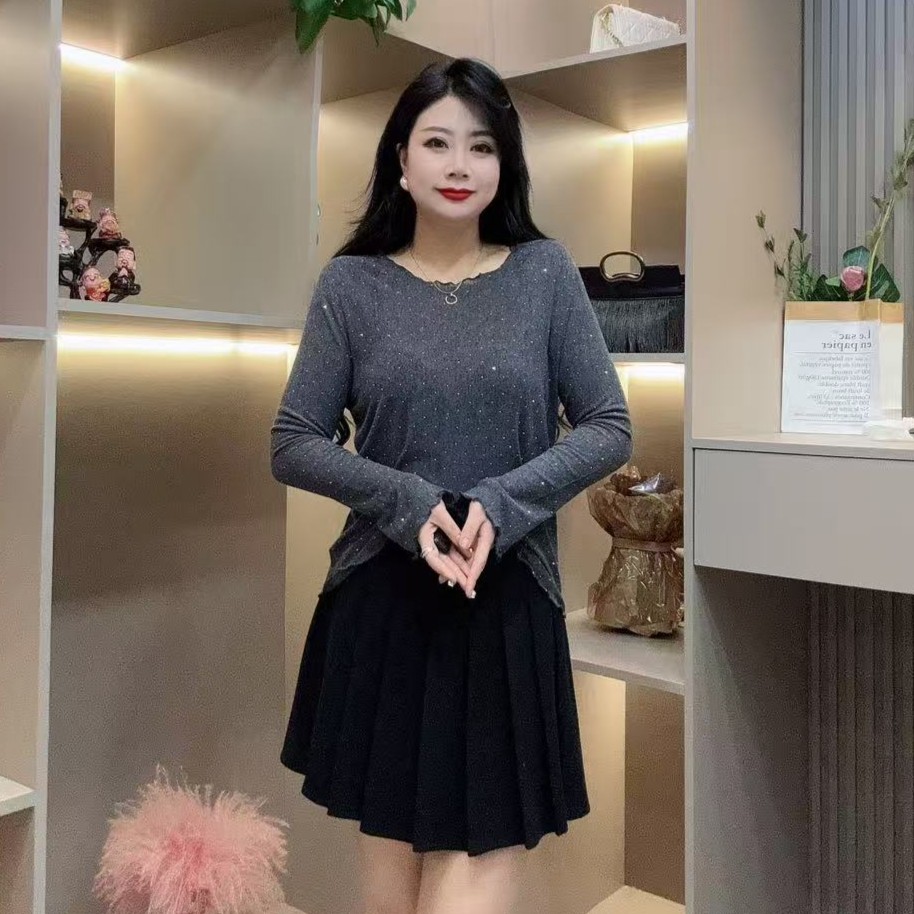 冬季小衫-千 68562 时尚潮流亮闪波浪边设计款胖MM大码女装新款